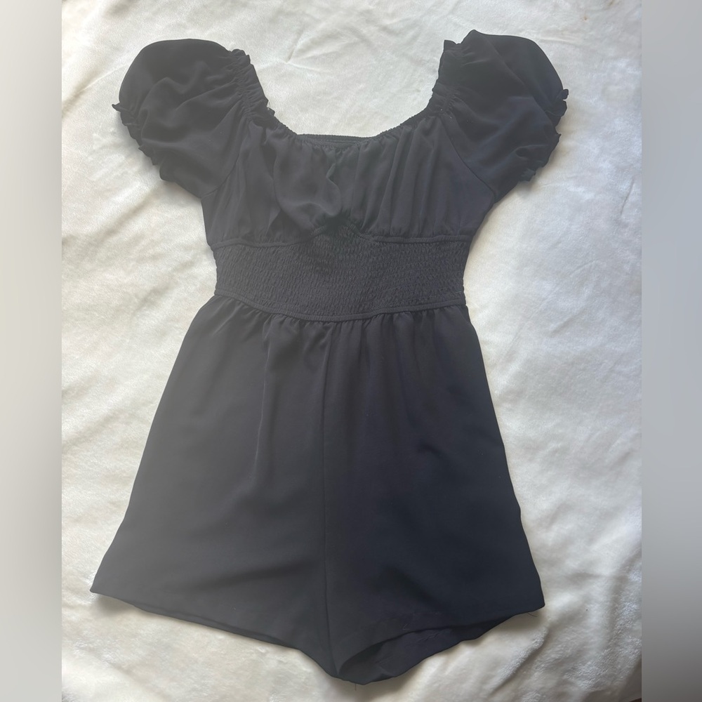 Flowy Black Puff Sleeve Romper